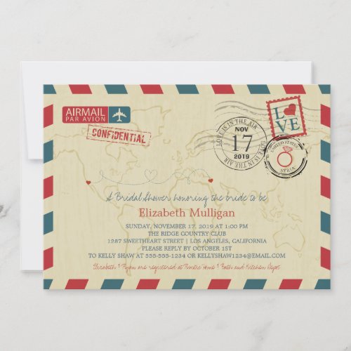 California  Syria Airmail  Bridal Shower Invitation