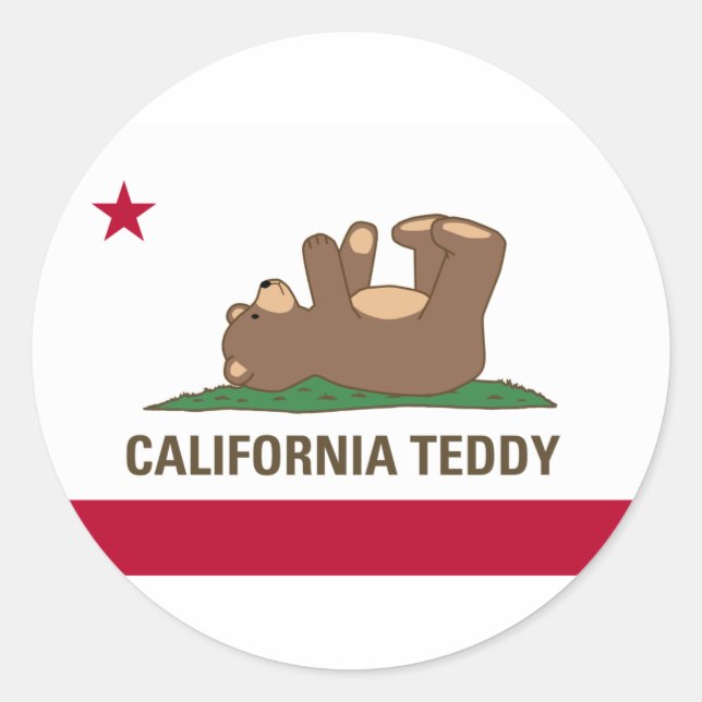 California Teddy Bear Flag Classic Round Sticker (Front)