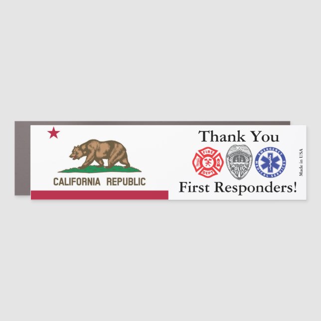California Thank You First Responders Bumper Car Magnet (Front)