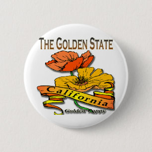 California The Golden State Golden Poppy Pinback Button