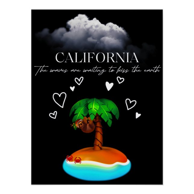 California, The Waves Are Waiting To Kiss The Eart Poster (Front)