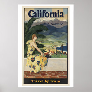 California This Summer Travel By Train Vintage Poster