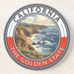 California Travel Art Badge Coaster<br><div class="desc">California retro vector travel design. This retro-style travel art,  with its blend of bold colors and vintage allure,  is designed to inspire a sense of adventure.</div>