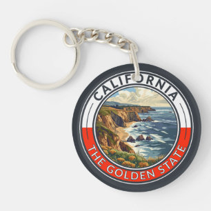 California Travel Art Badge Keychain