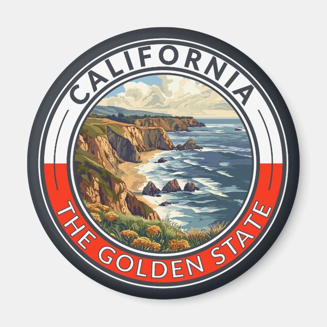 California Travel Art Badge Magnet (Front)