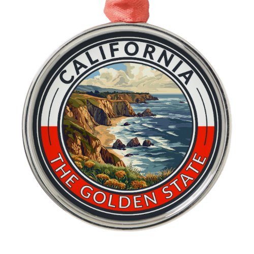 California Travel Art Badge Metal Ornament