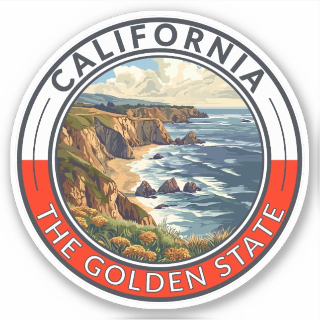 California Travel Art Badge Sticker (Front)