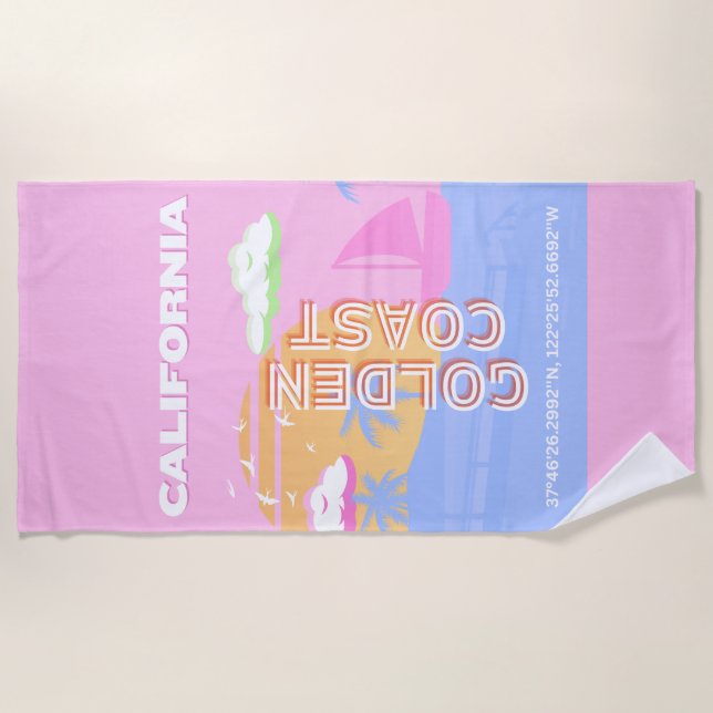California, Travel Art, Preppy Beach Towel (Front)