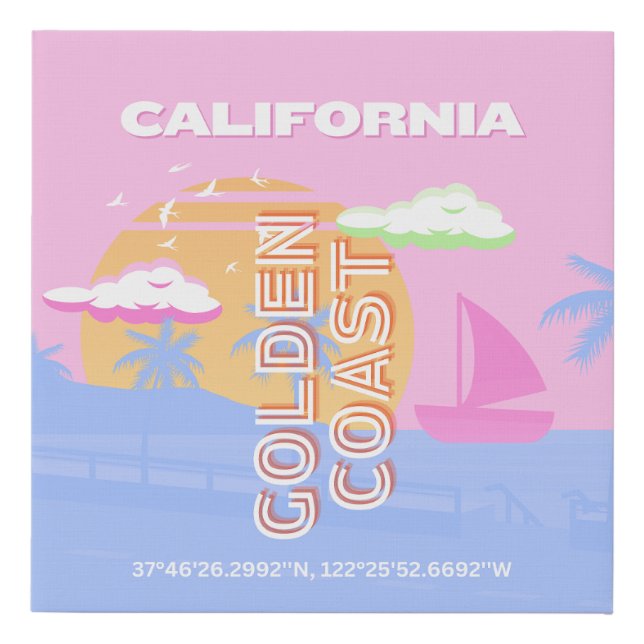 California, Travel Art, Preppy Faux Canvas Print (Front)