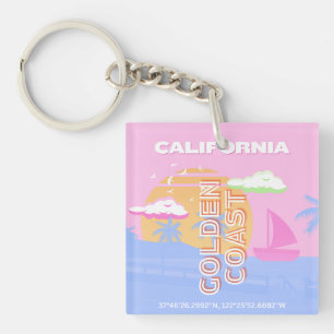 California, Travel Art, Preppy Keychain