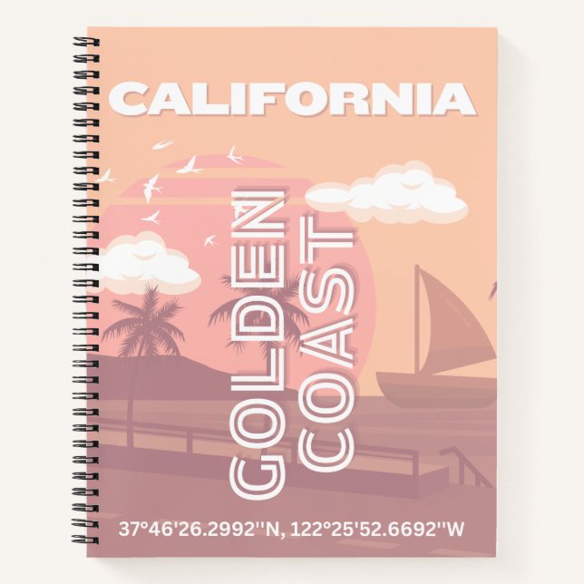 California, Travel Art, Preppy, Pastel Notebook (Front)