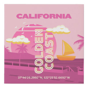 California, Travel Art, Preppy, Pink Faux Canvas Print