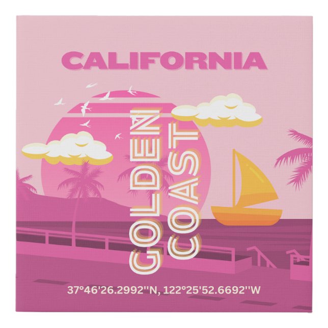 California, Travel Art, Preppy, Pink Faux Canvas Print (Front)