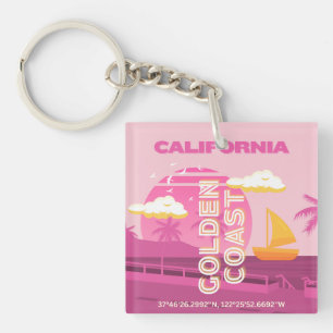 California, Travel Art, Preppy, Pink Keychain