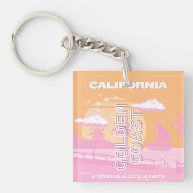 California, Travel Art, Preppy, Preppy Travel Keychain (Front)