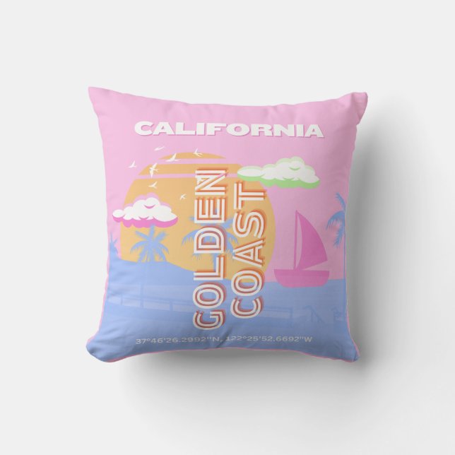 California, Travel Art, Preppy Throw Pillow (Front)