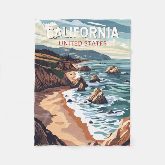 California Travel Art Vintage Fleece Blanket (Front)