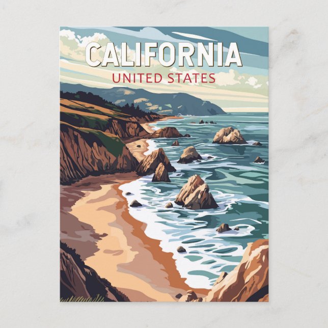 California Travel Art Vintage Postcard (Front)