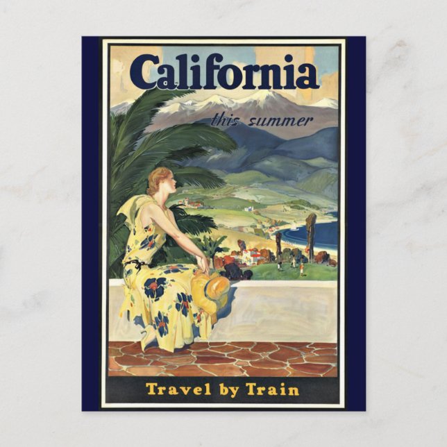 California Travel by Train vintage poster Postcard (Front)