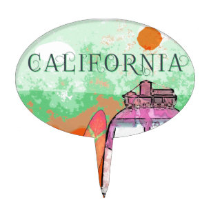 California Travel Poster Cake Topper