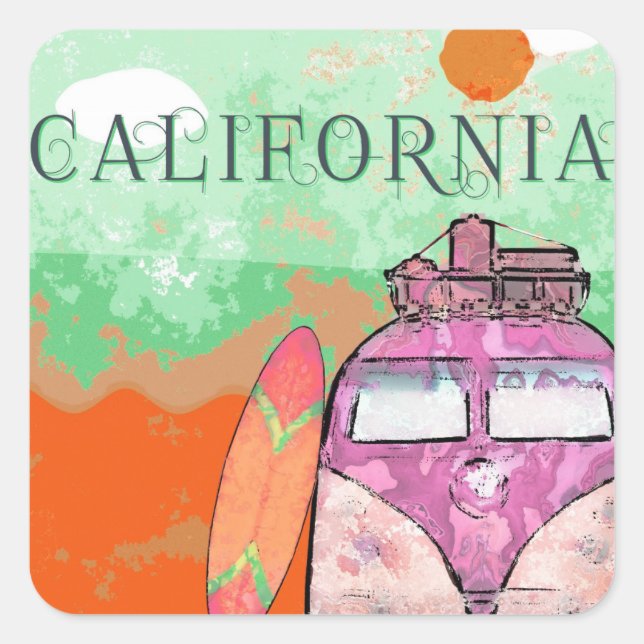 California Travel Poster Square Sticker (Front)