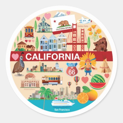 California Travels Classic Round Sticker