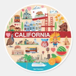 California Travels Classic Round Sticker