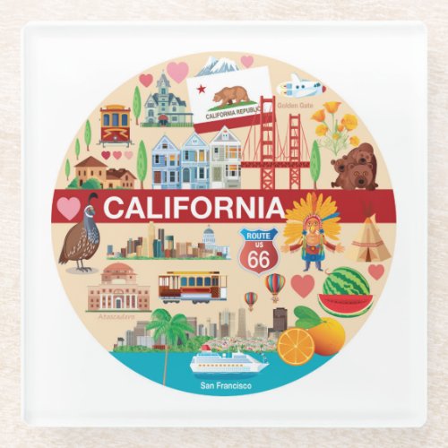 California Travels Glass Coaster