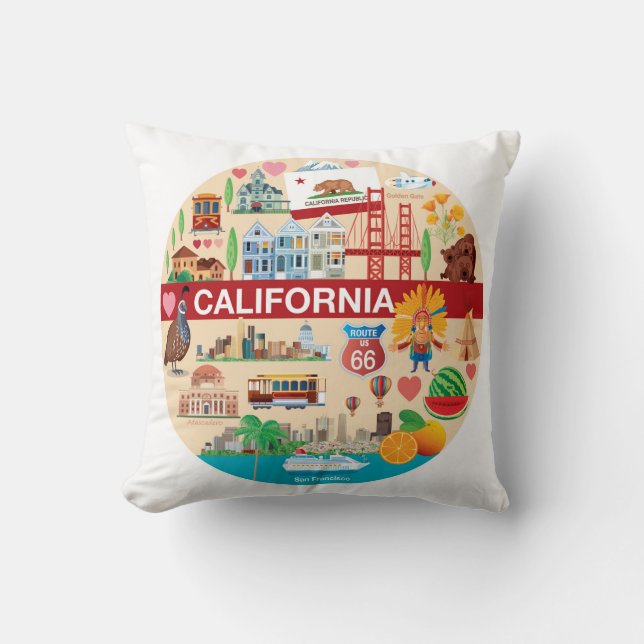 California Travels Throw Pillow (Front)