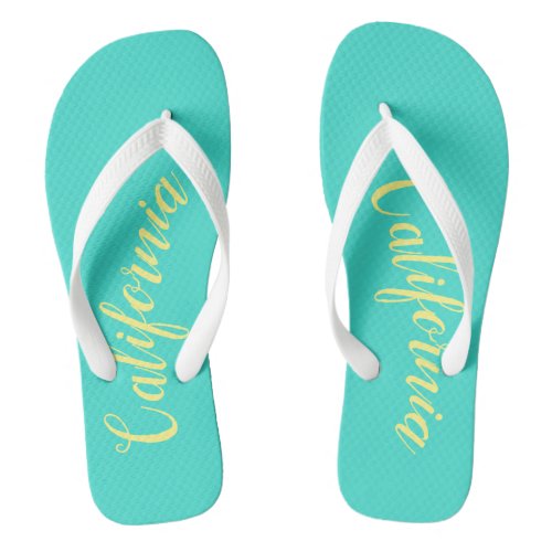 California Turquoise Yellow Flip Flops