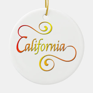 California Typography Art Ceramic Ornament