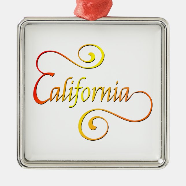 California Typography Art Metal Ornament (Front)