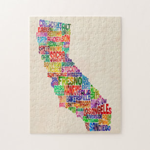 California Typography Text Map Jigsaw Puzzle