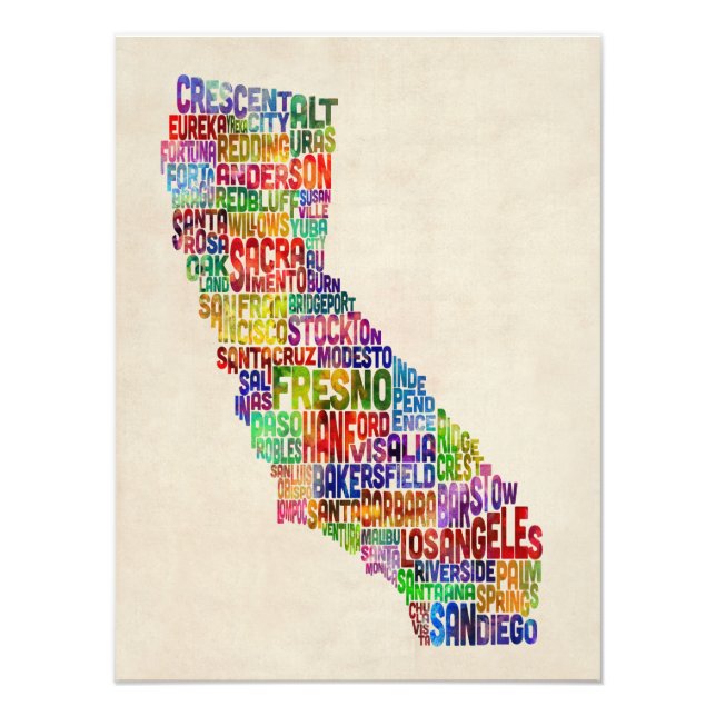 California Typography Text Map Photo Print (Front)
