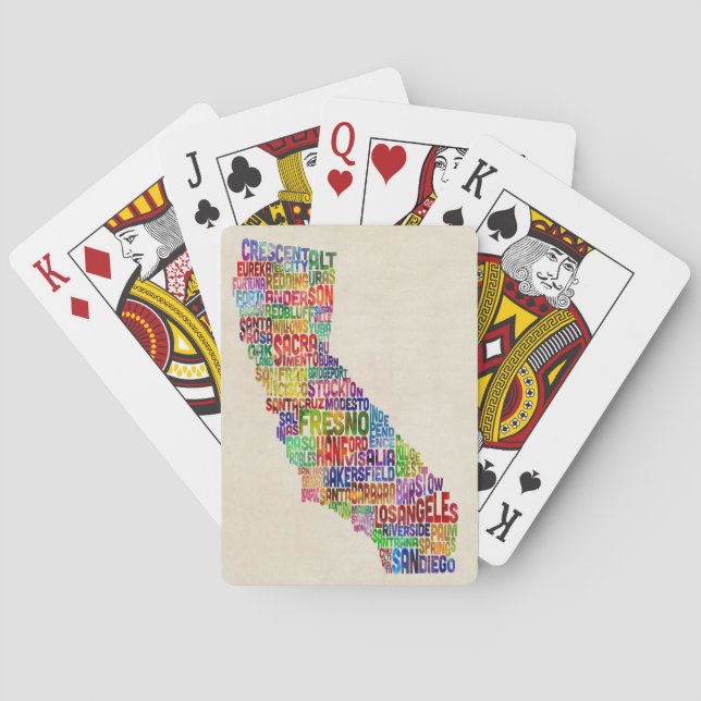 California Typography Text Map Poker Cards (Back)