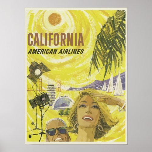 California USA Aviation Airline Vintage Travel Poster