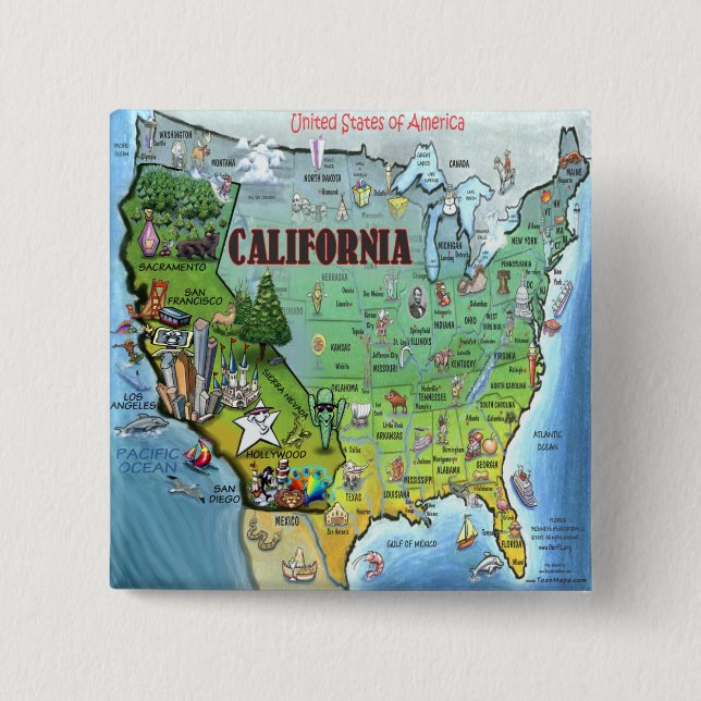 California USA Map Pinback Button (Front)
