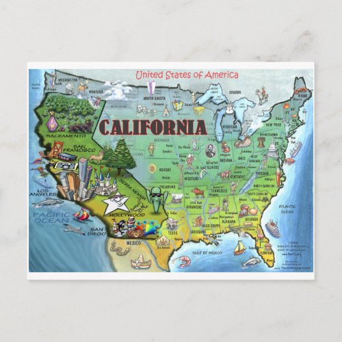 California USA Map Postcard