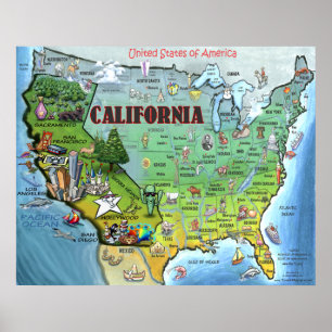 California USA Map Poster