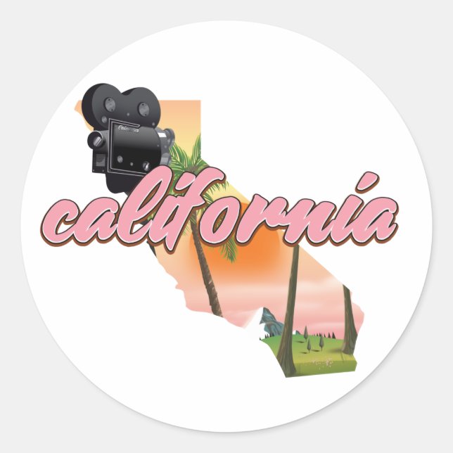 California USA map poster Classic Round Sticker (Front)