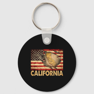 California Usa Patriotic American Flag 4th Of July Keychain