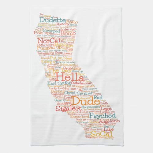 California USA Slang Word Art Map Kitchen Towel