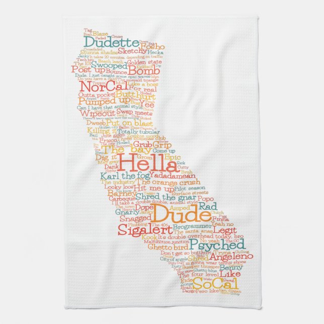 California USA Slang Word Art Map Kitchen Towel (Vertical)