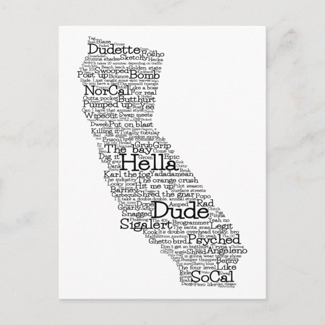 California USA Slang Word Art Map Postcard (Front)