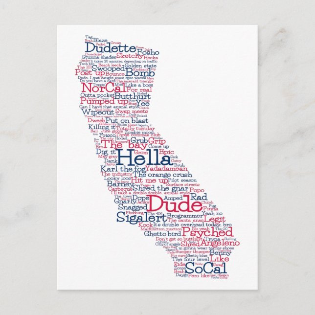 California USA Slang Word Art Map Postcard (Front)