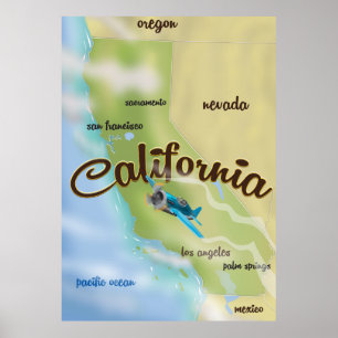 California USA vintage map and travel poster