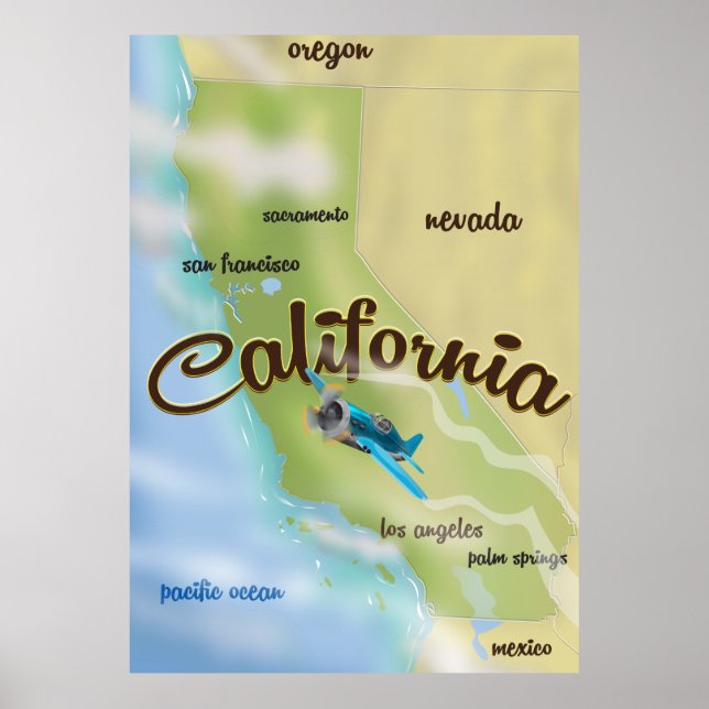 California USA vintage map and travel poster (Front)