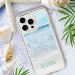 California Vacation Ocean Beach Waves Photo Custom iPhone 16 Pro Max Case<br><div class="desc">Relax as you recall watching the waves go in and out. Breathe, explore, and enjoy the solitude of an empty California beach with this stunning, pastel blue and white ocean froth photography personalized name cell phone case. Makes a great gift for someone special! Just type in the name of your...</div>