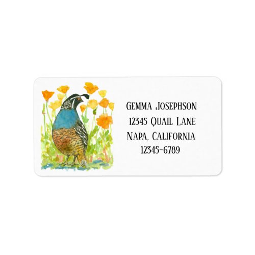 California Valley Quail Poppies Return Address Label