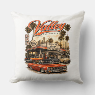 California Valley Retro Throw Pillow Vintage Gas